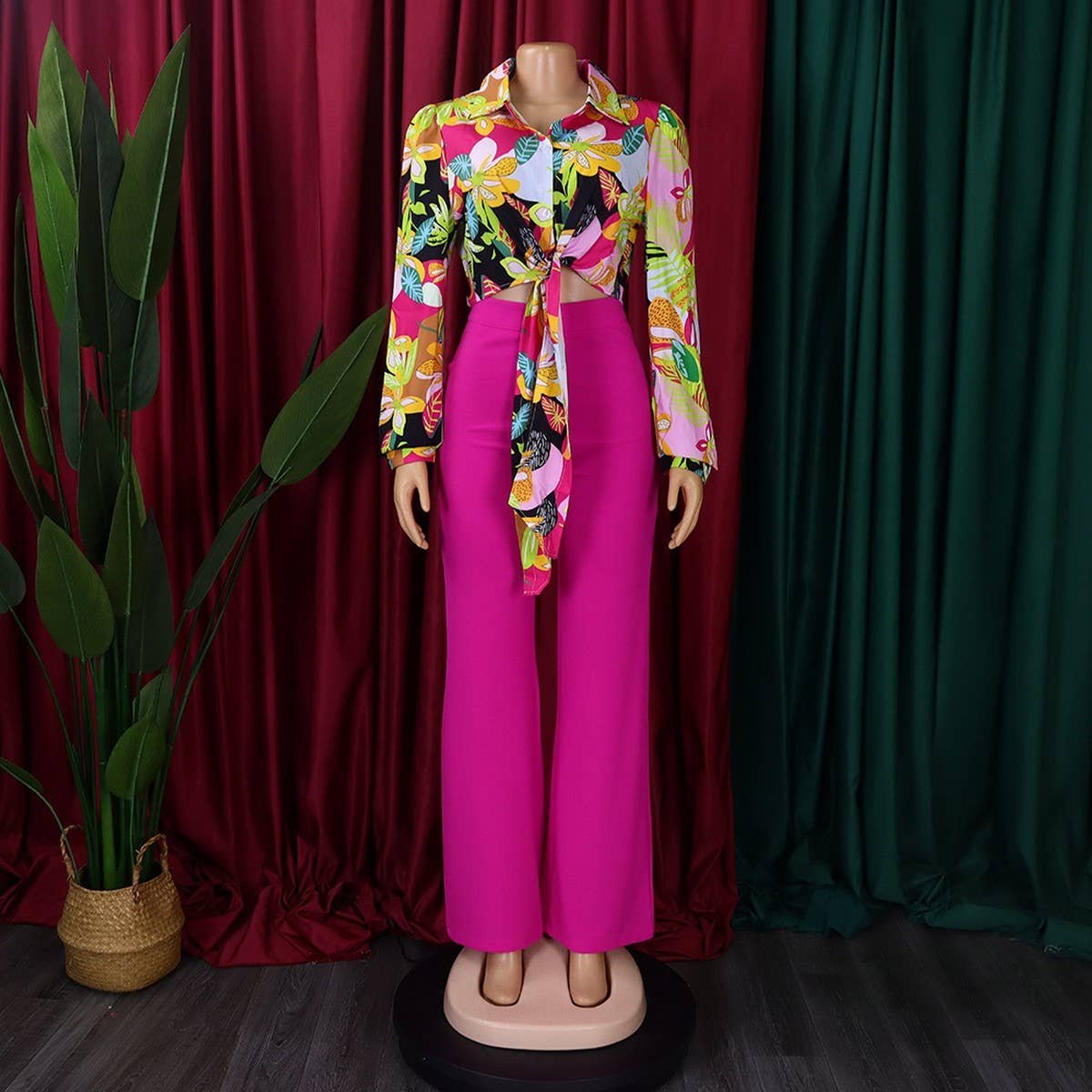 PRINTED SHIRT TOP WIDE-LEG PANTS TWO-PIECE SET_CWSTB1143