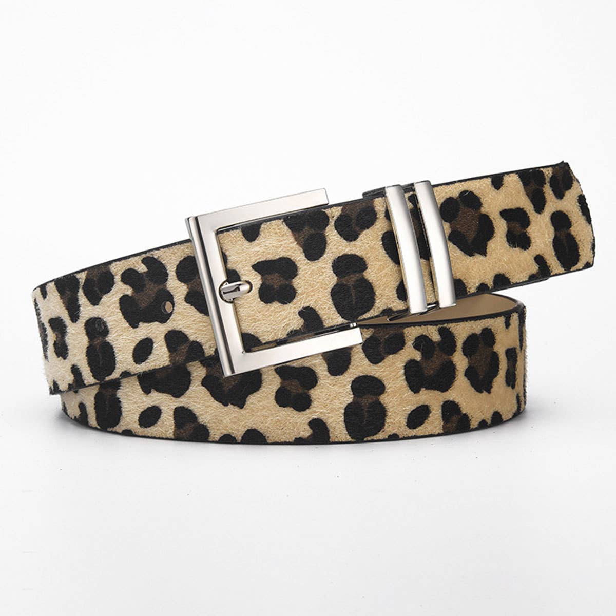 Versatile pink-buckle leopard print belt
