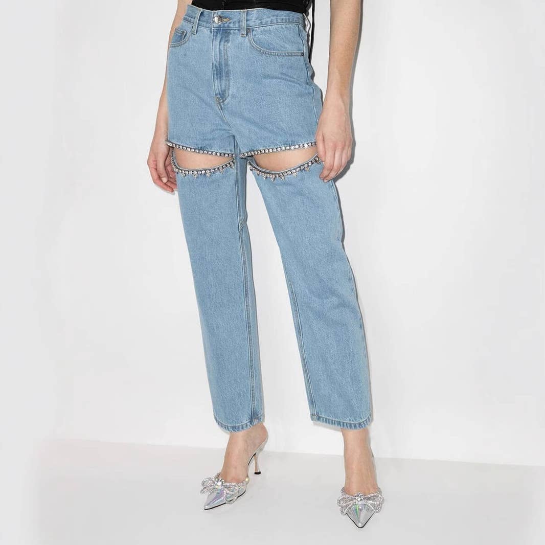 Straight leg baggy high-waisted long jeans