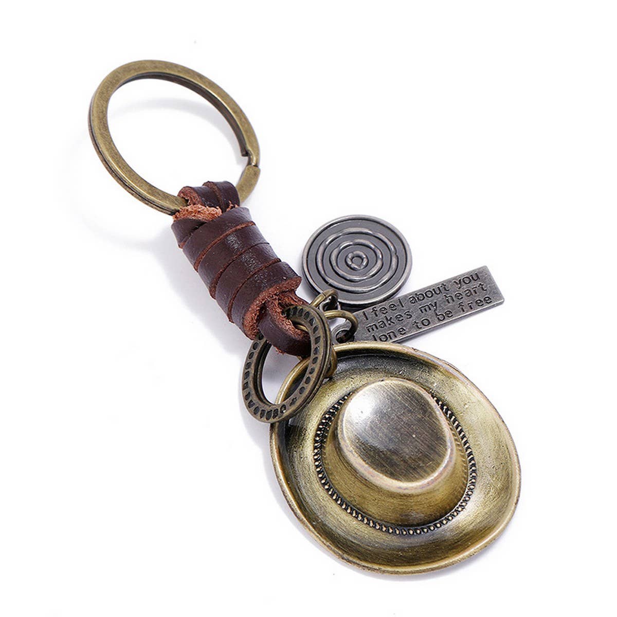 VINTAGE ALLOY COWBOY HAT COWHIDE KEYCHAIN