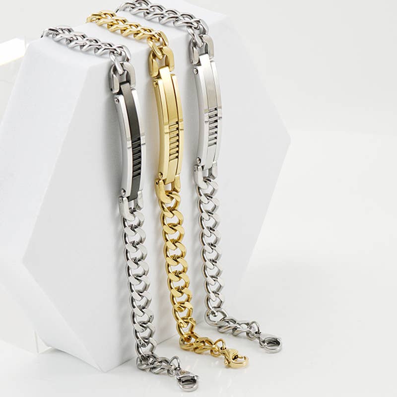 18K FASHION SIMPLE TITANIUM STEEL CUBAN CHAIN BRACELET