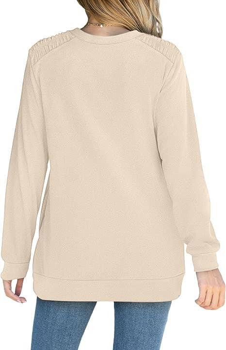 Solid-color pocket long-sleeved loose hoodie