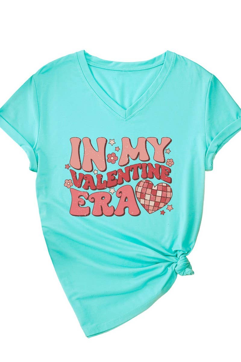 LETTER PRINTED V NECK SHORT SLEEVED T SHIRT_CWTTS0713