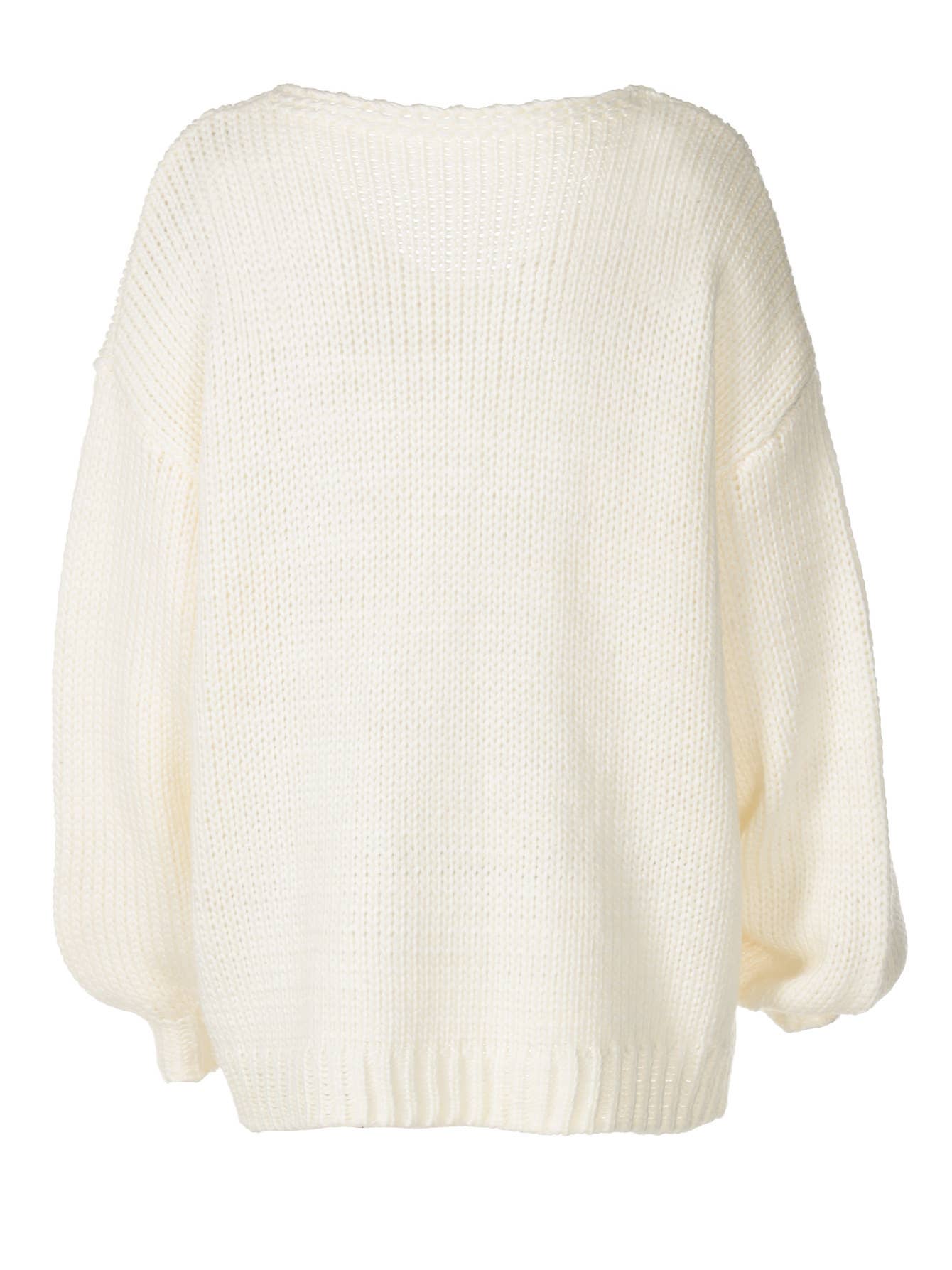 SOLID COLOR SIMPLE LOOSE V-NECK KNIT SWEATER