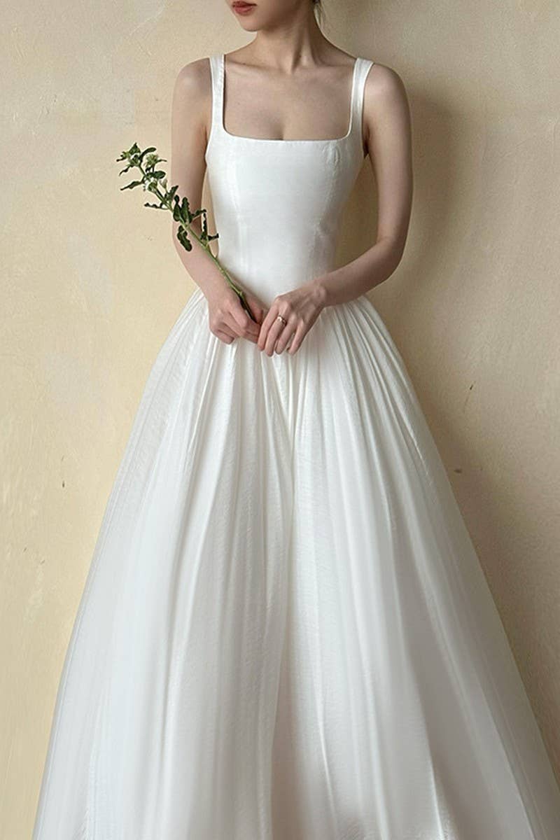 CWDMD5075_SQUARE NECK SLIM FIT SPAGHETTI STRAP DRESS