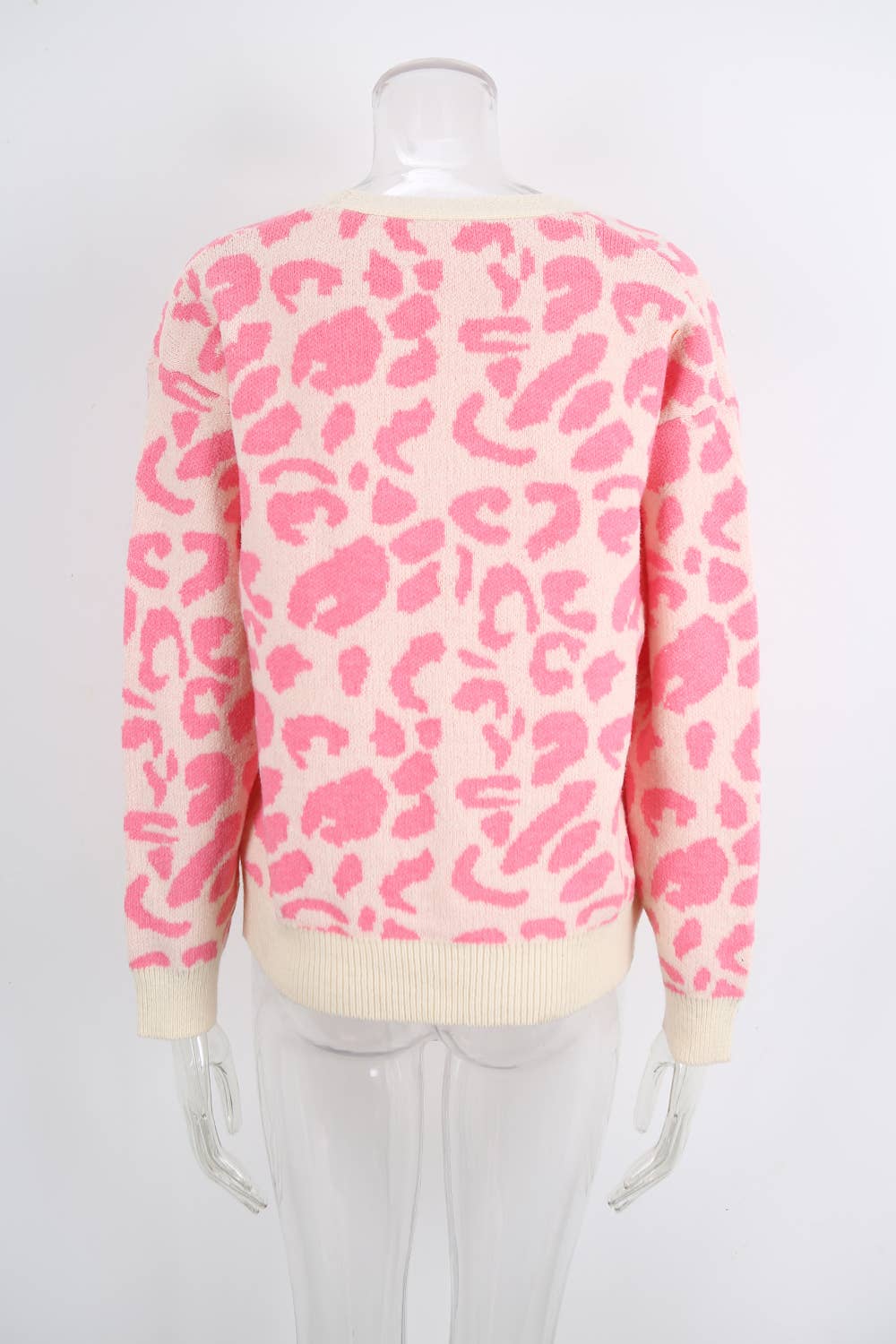 Leopard print jacquard bow tie cardigan