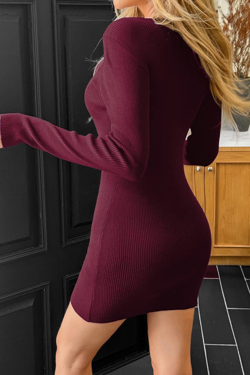 CWDSD10850_SEXY LONG SLEEVE BODYCON KNIT DRESS