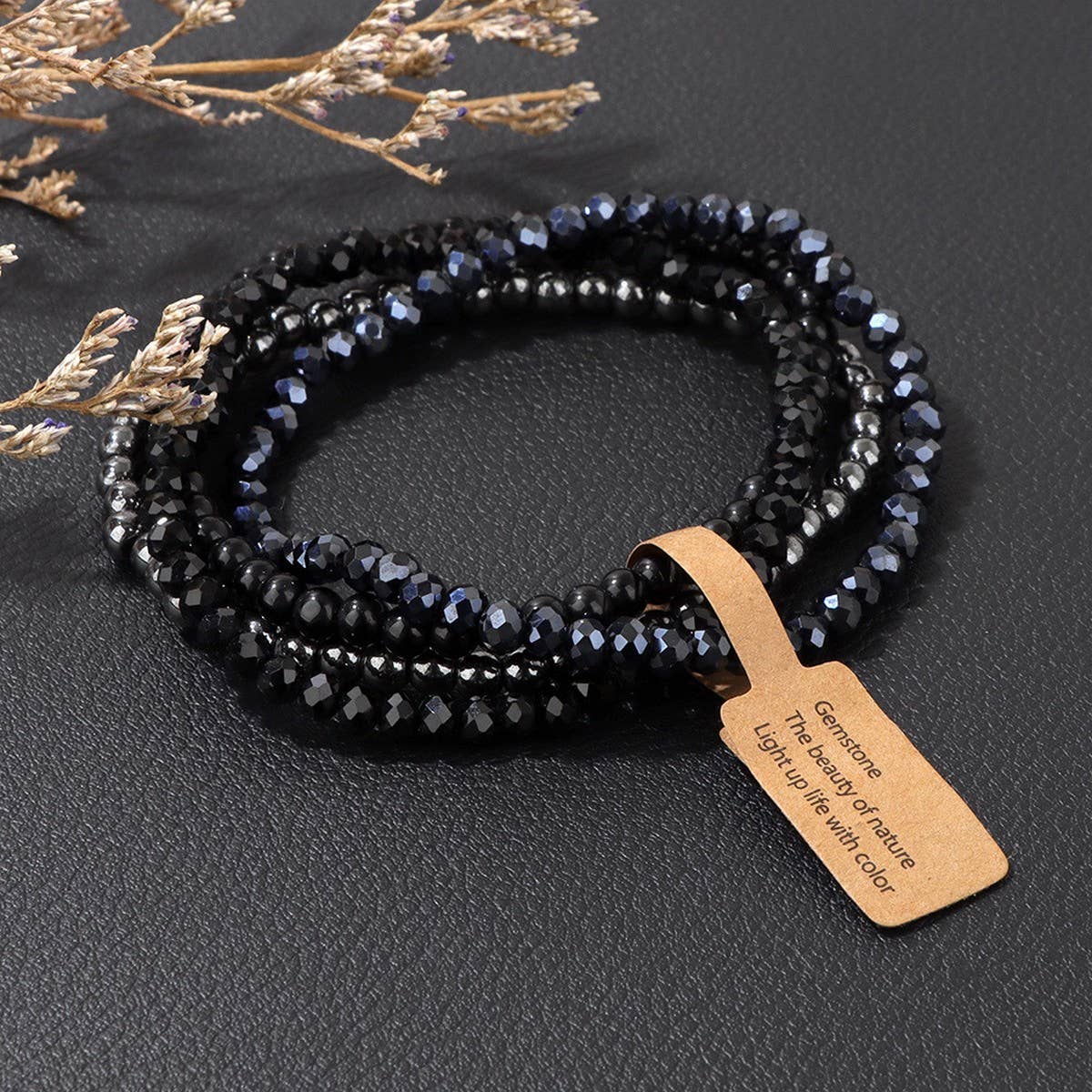 CWAJE4304_GLASS BEAD STONE BEADED FOUR-PIECE BRACELET