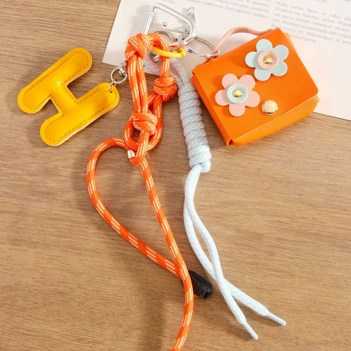 H Letter Floral Earbud Pouch Keychain