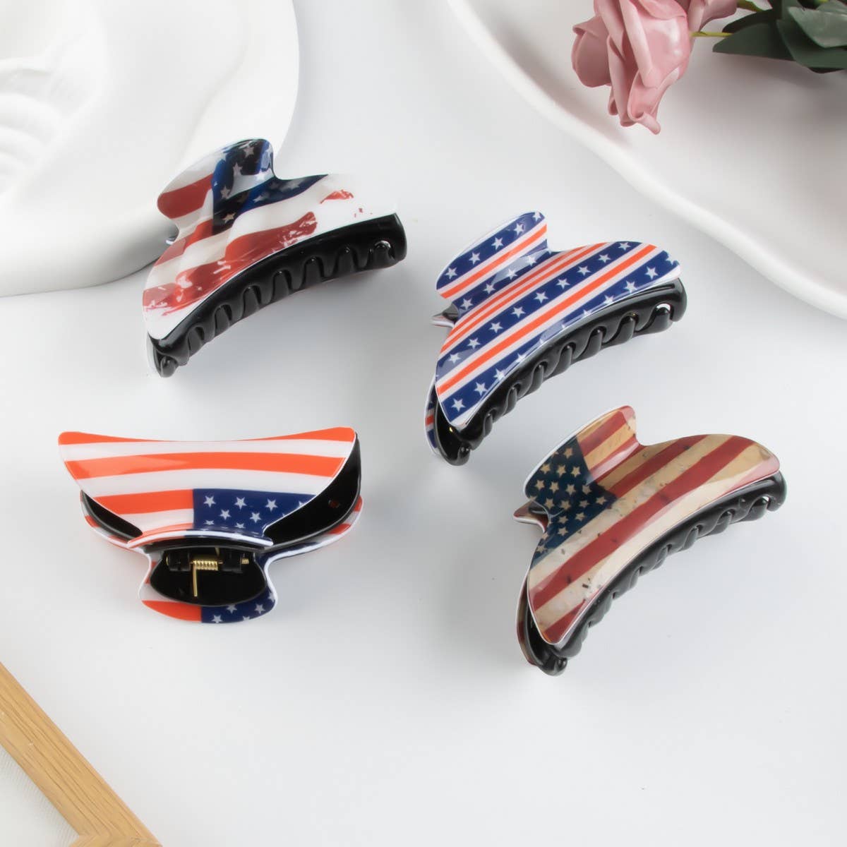 CWAHA1235_4TH OF JULY FLAG PRINT HAIR CLAW CLIP