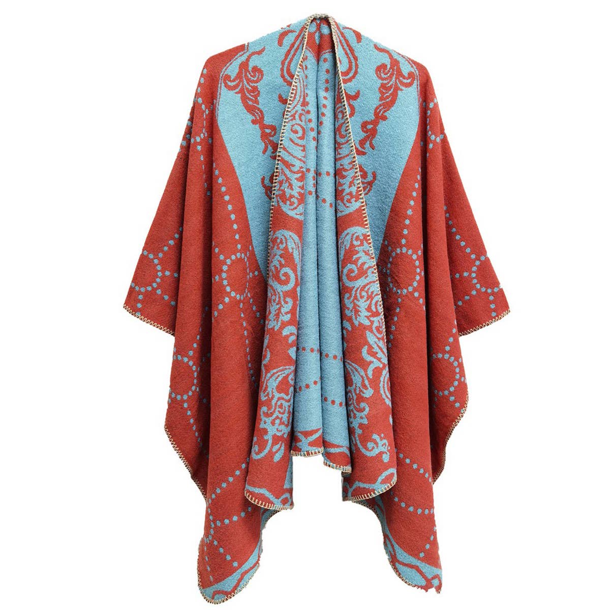 WOMEN COLOR BLOCK SHAWL WRAP OPEN FRONT PONCHO