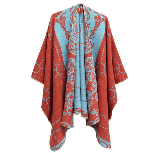 WOMEN COLOR BLOCK SHAWL WRAP OPEN FRONT PONCHO