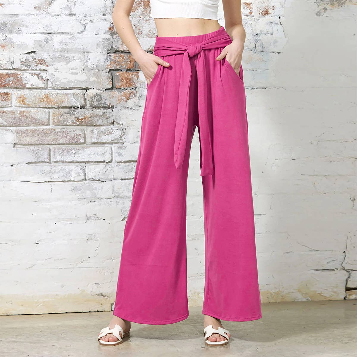 SOLID COLOR SAG ALL-IN-ONE LACE-UP WIDE-LEG PANTS