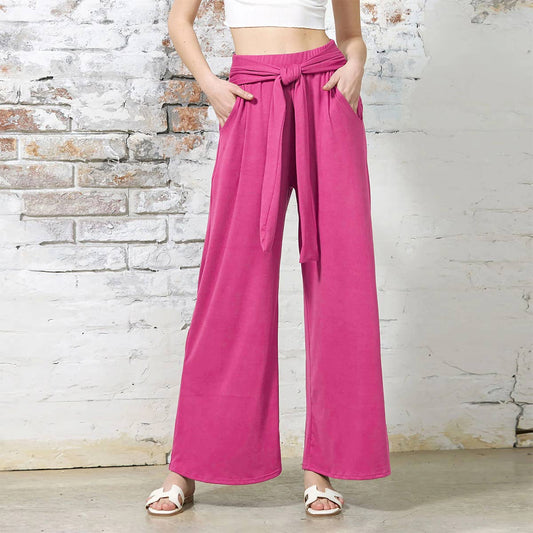 SOLID COLOR SAG ALL-IN-ONE LACE-UP WIDE-LEG PANTS