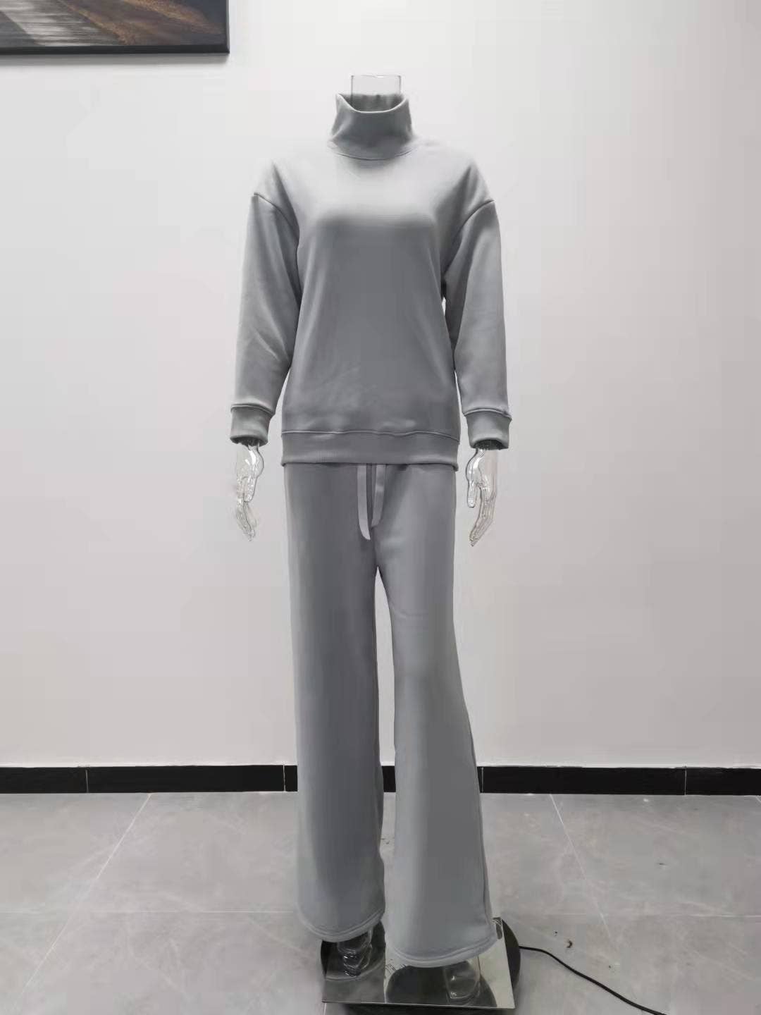 Fashion loose solid color high-neck casual suit