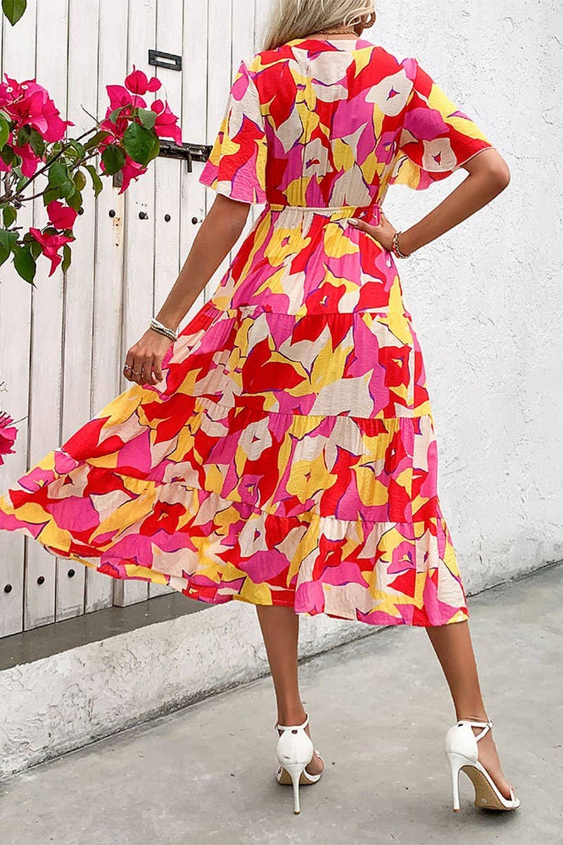 CWDMD4485_NEW SUMMER CARDIGAN PRINTED MIDI DRESS