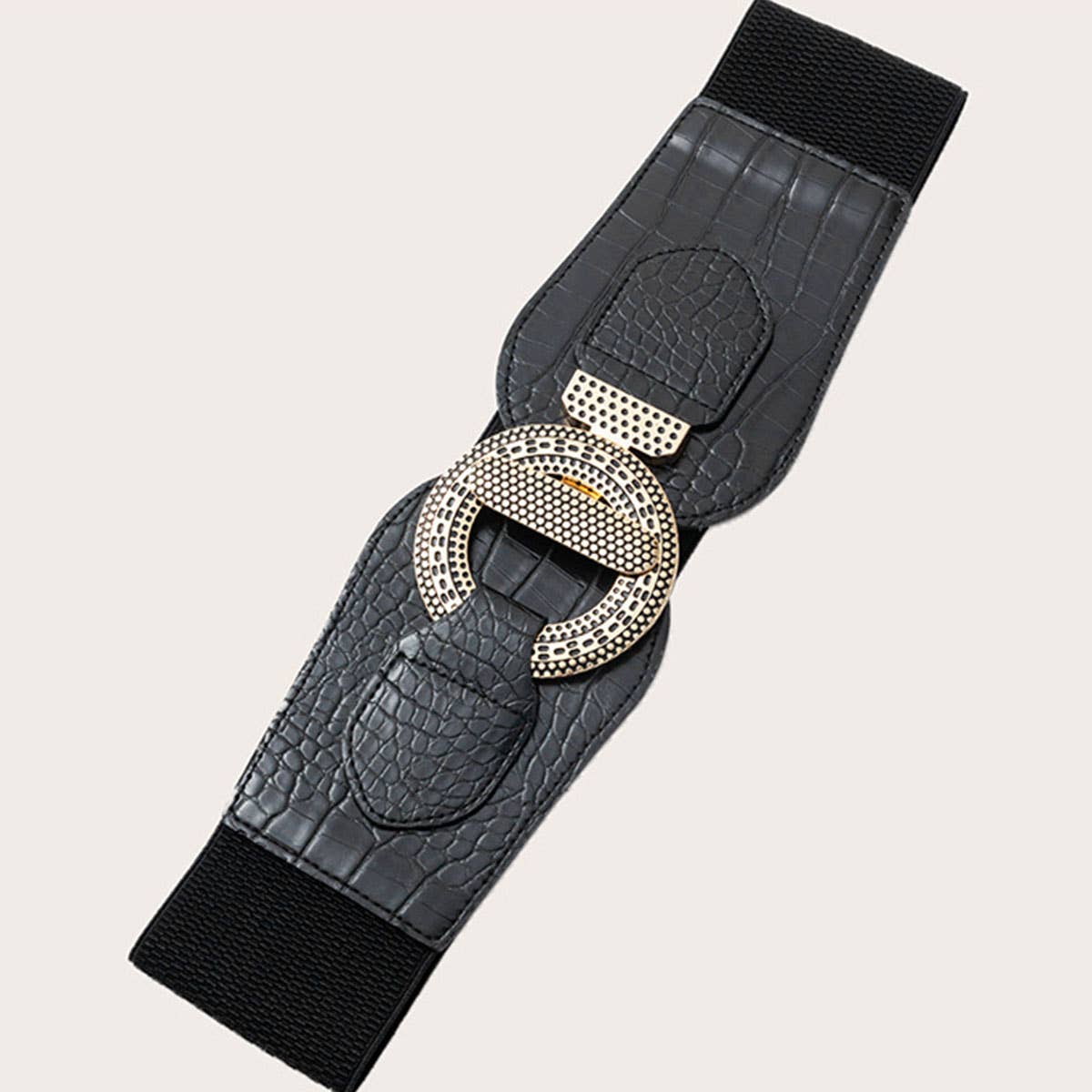Retro crocodile print button-down waist belt