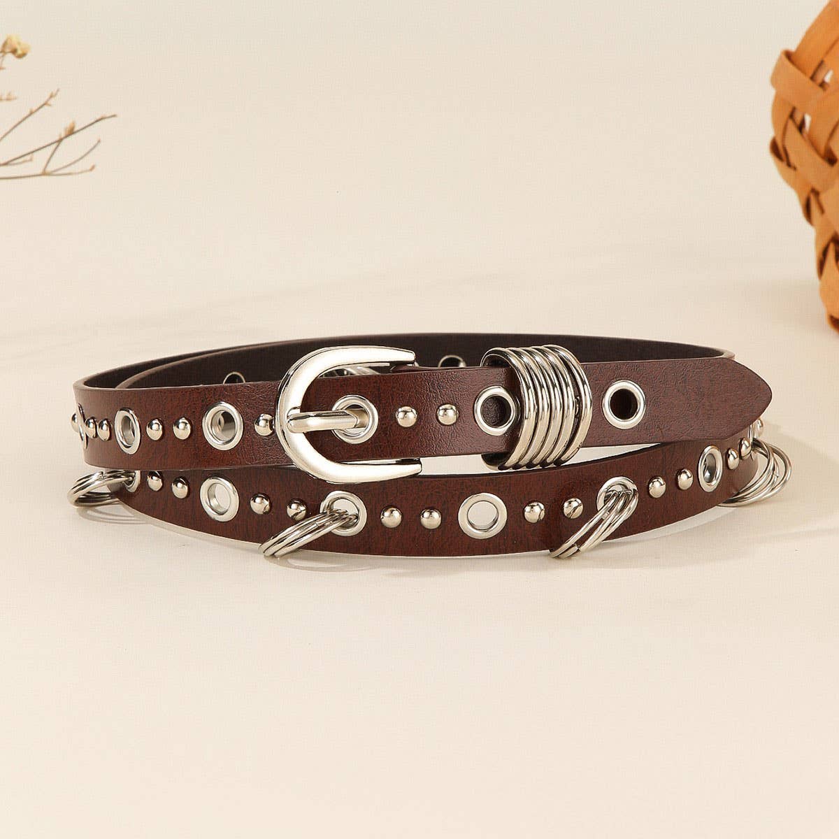 Punk Silver Ring Skinny Belt for Dresses Jeans_CWABE1227