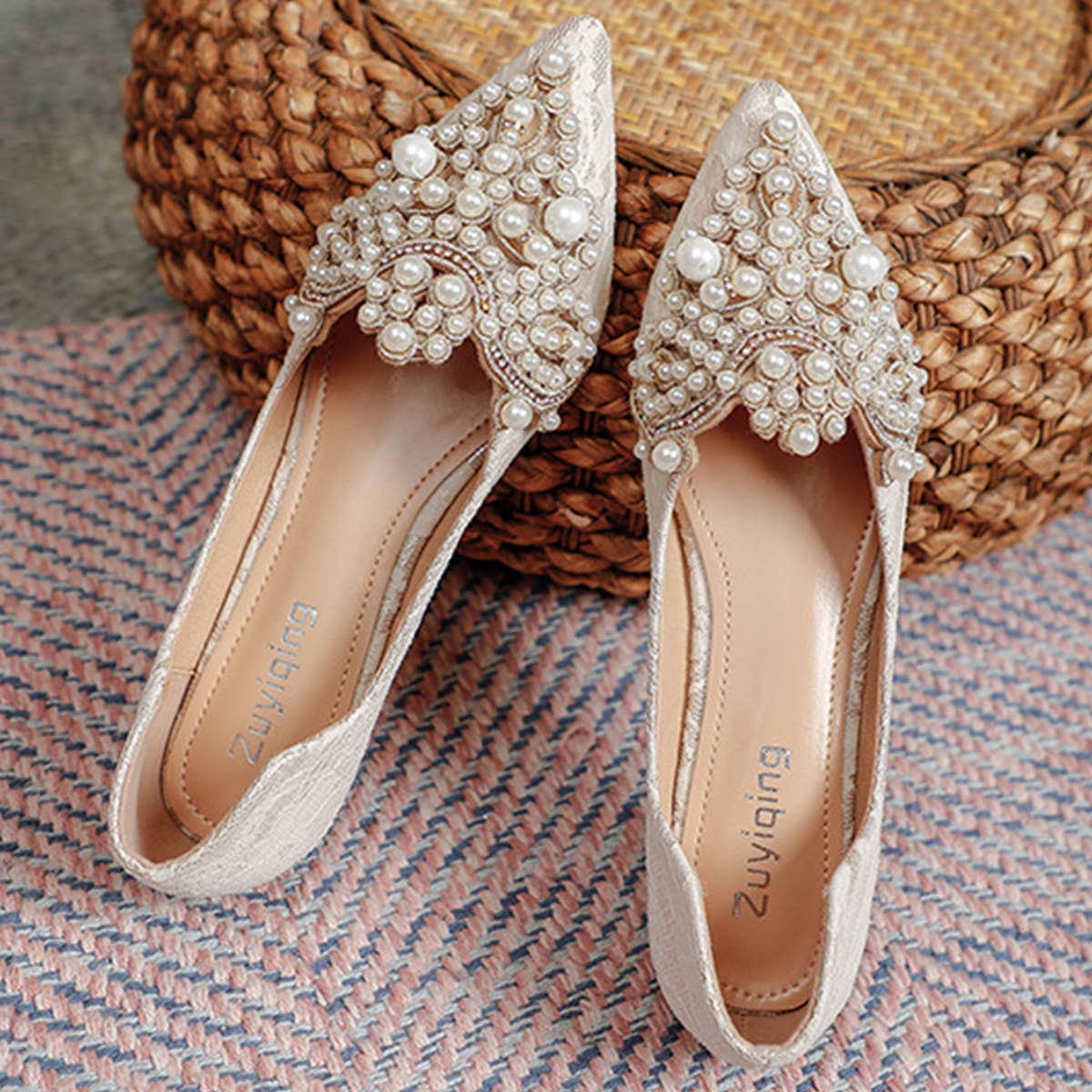 Lace Pearl Ballet Flats for Women, Bridal Style