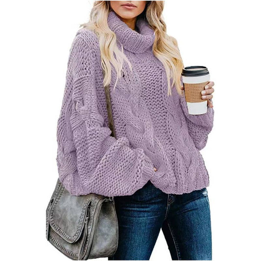 Laid-back solid-color tweed high-neck sweater