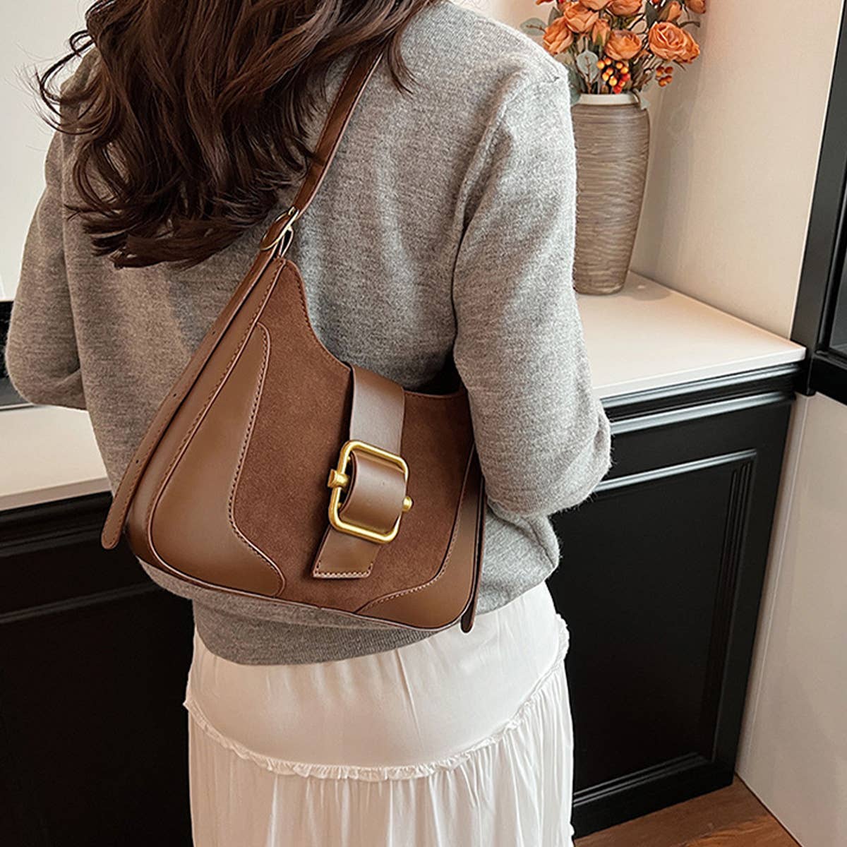 NEW AUTUMN RETRO CONTRAST COLOR UNDERARM BAG_CWAB3283