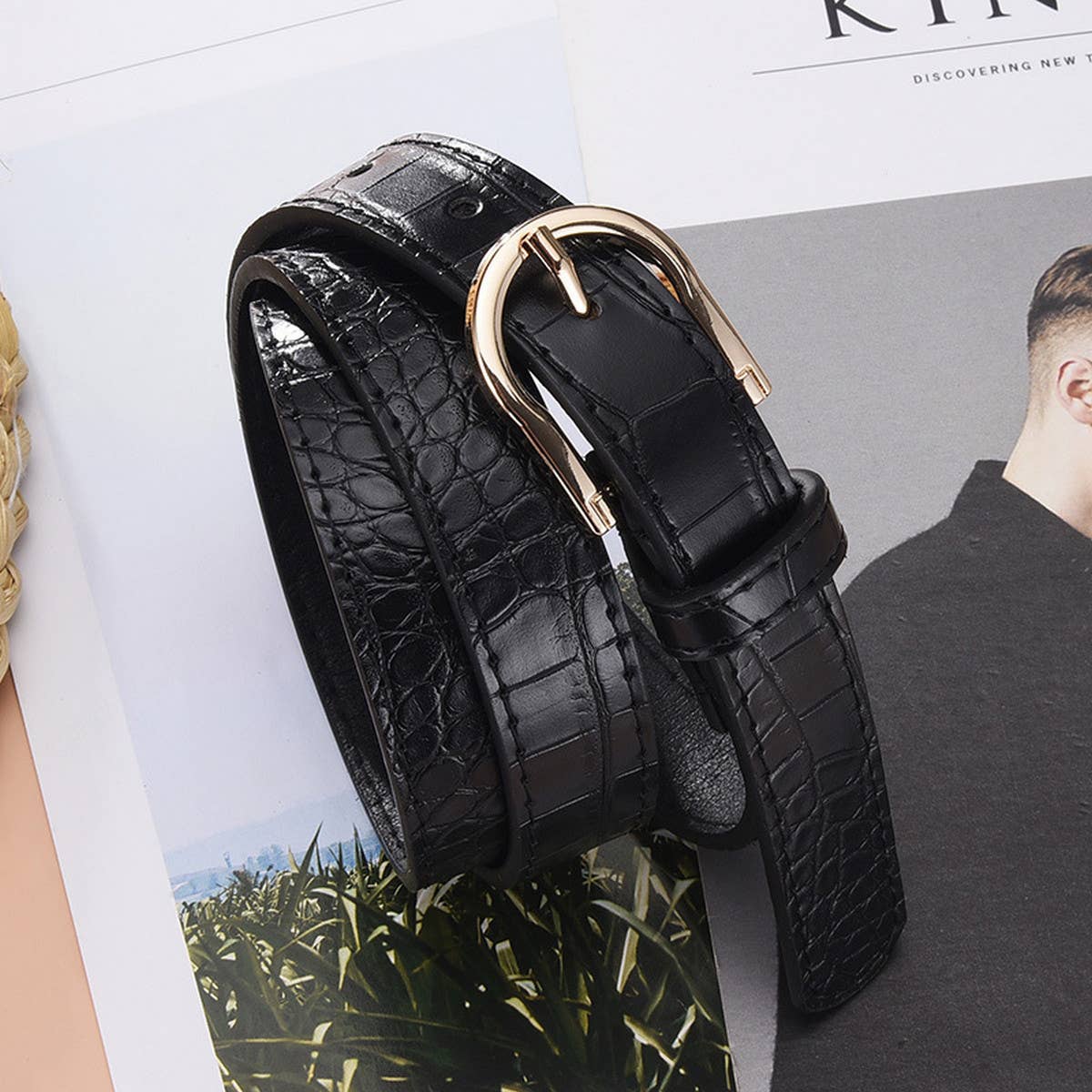 SIMPLE STONE PATTERN BUCKLE BELT_CWABE0590