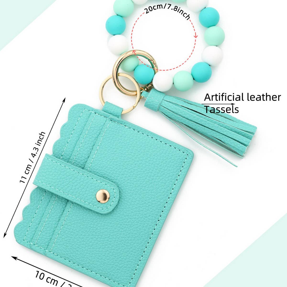Solid Color PU Wallet with Bead Bracelet&Keychain_CWAB4959