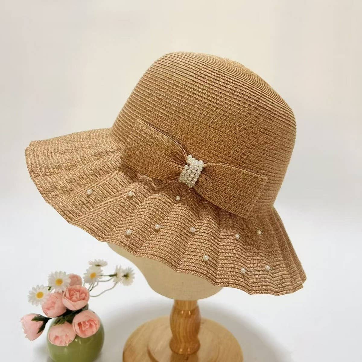 Summer sun protection pleated butterfly straw hat_CWAH3494