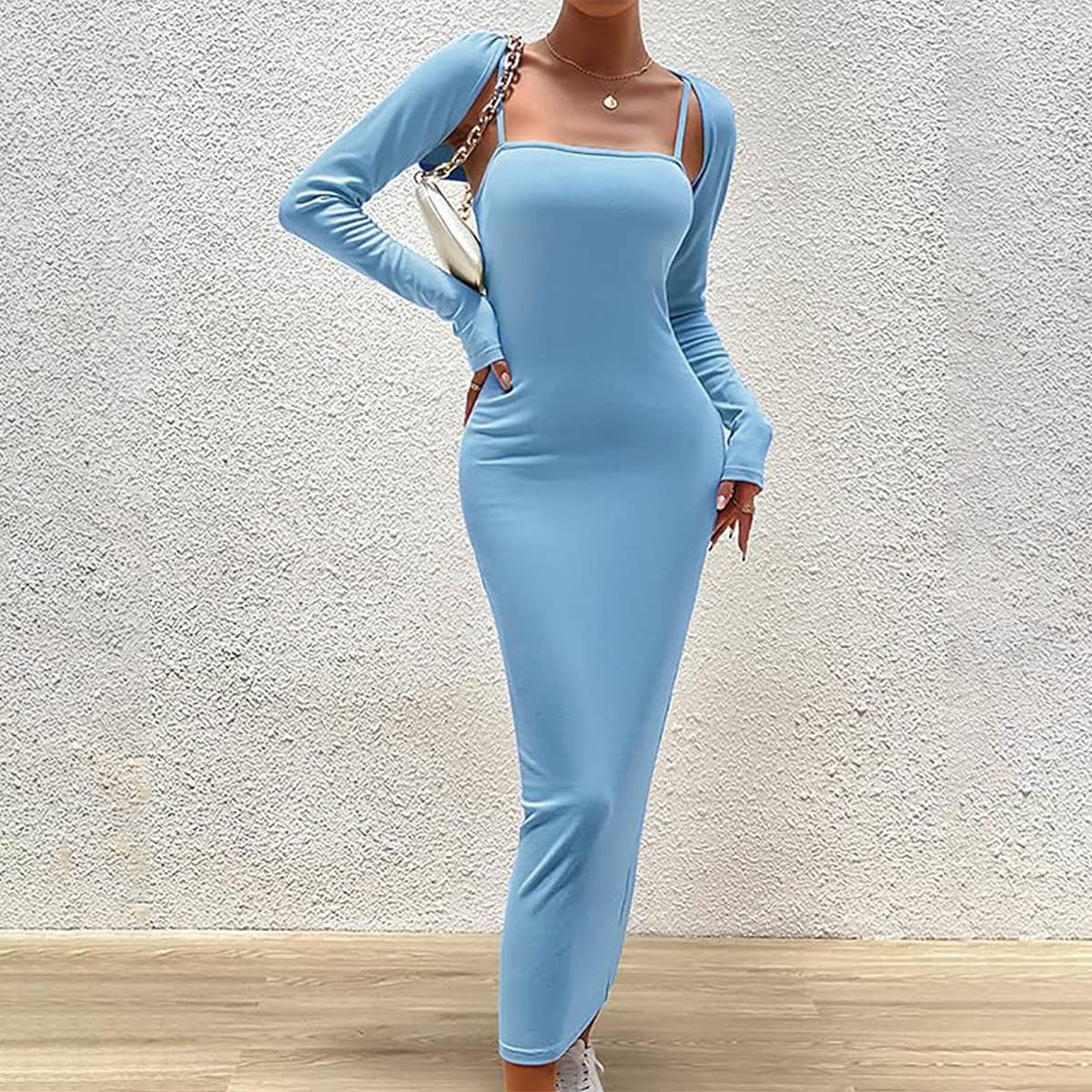 Light blue fashion set with shawl and dress