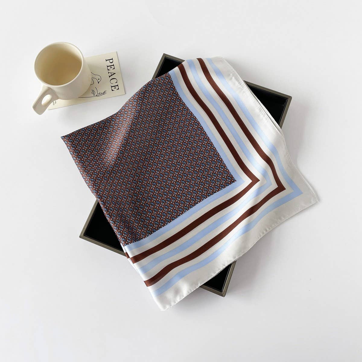 Sweet Floral Satin Scarf - 70cm Square Neck Wrap