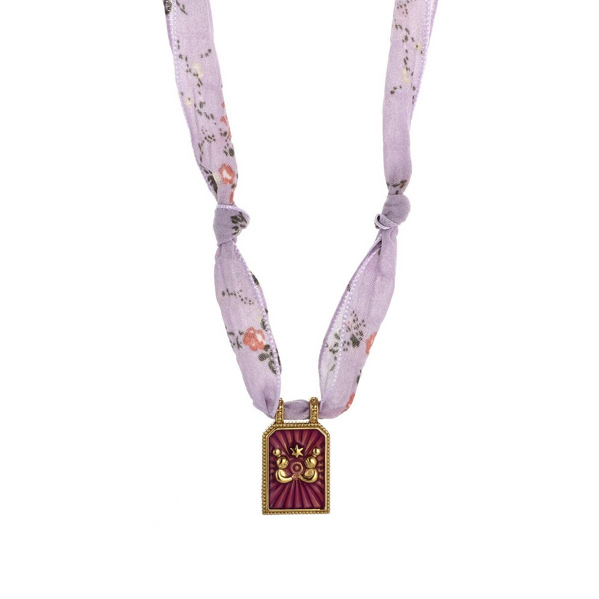 Handmade Zodiac Silk Scarf Necklace with Enamel