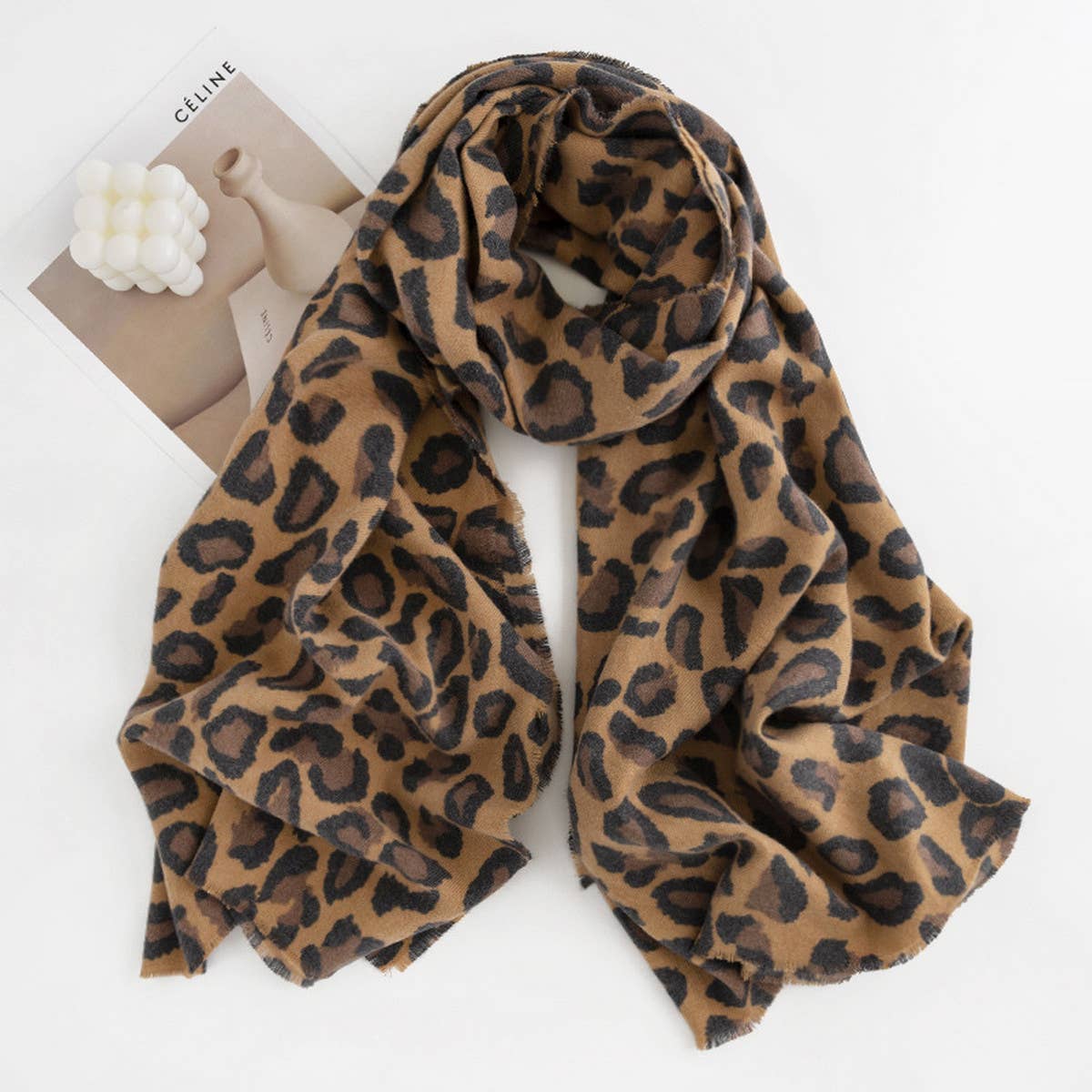 Leopard Print Scarf - Soft Tassel Wrap for Women