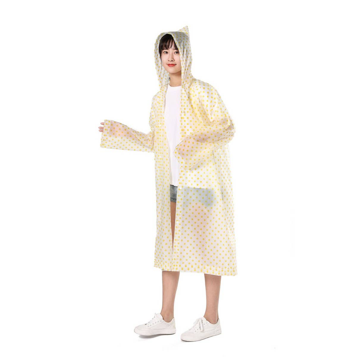 CWMM1484_PEVA HOODED POLKA DOT REUSABLE RAINCOAT