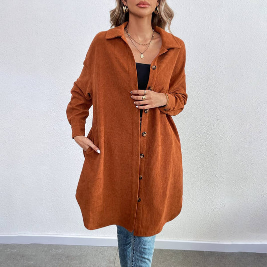 LONG SLEEVE SINGLE BREASTED CORDUROY LONG CARDIGAN