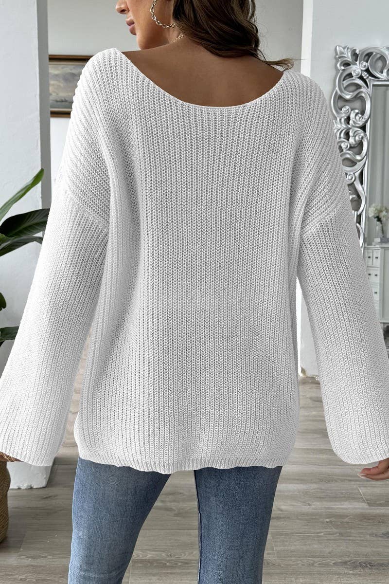 CWOSWL07405_WOMEN OFF SHOULDER BELL SLEEVE SWEATER