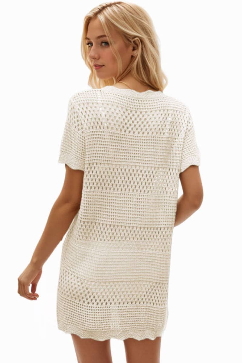 CWDSD3928_KNIT CREW NECK SHORT SLEEVE CUTOUT DRESS