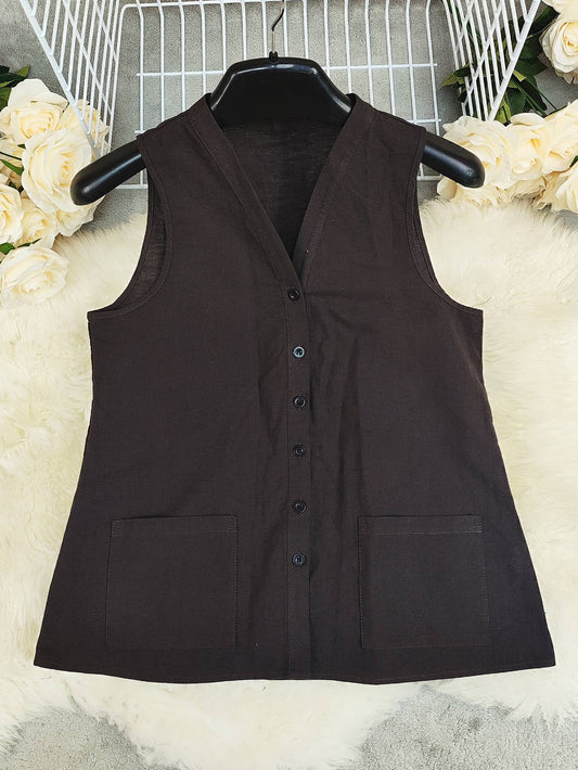 Sleeveless,loose solid color linen cotton vest