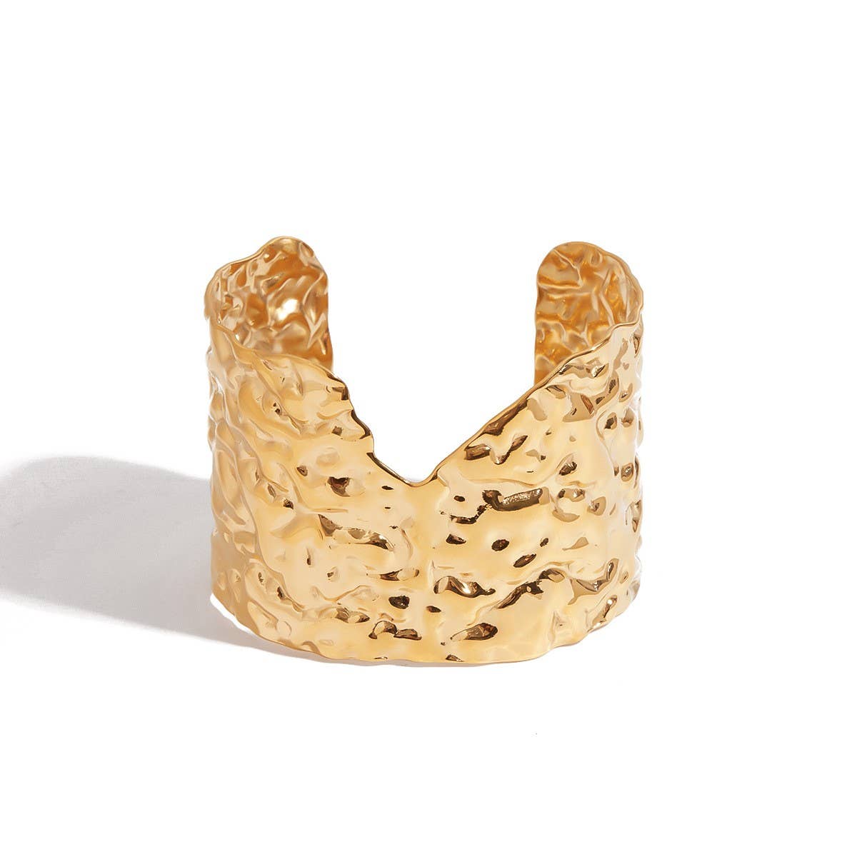 Minimalist 18K Gold Hammered Open Cuff Bracelet