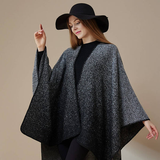 JACQUARD SLIT SHAWL WITH FAUX CASHMERE SCARF