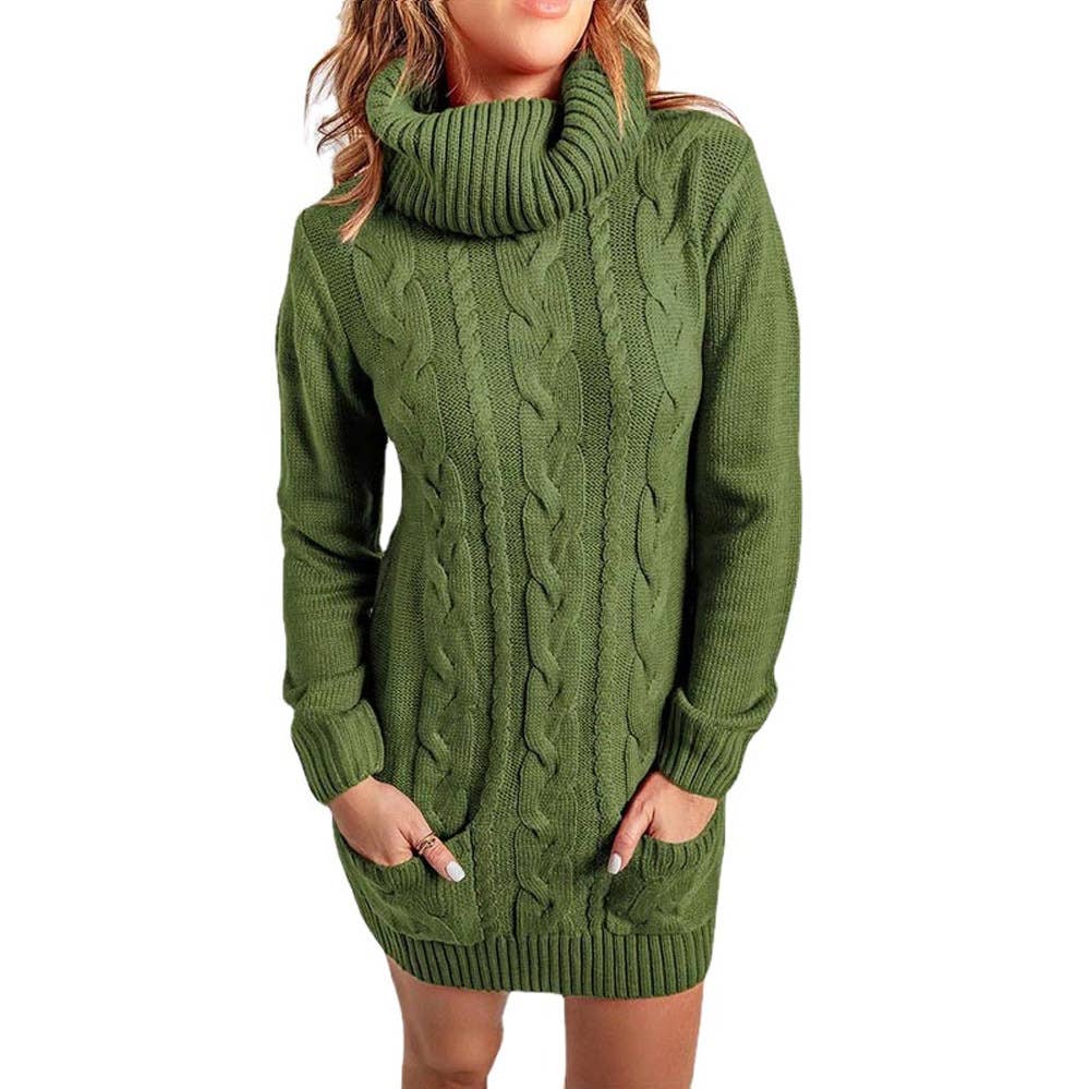 TURTLENECK SOLID COLOR CREW-NECK SWEATER DRESS