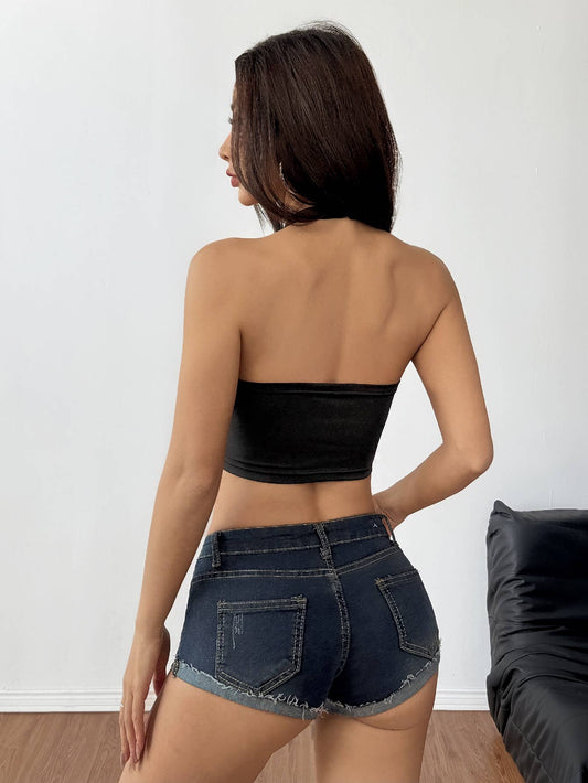 Short design beautiful back sexy halter vest