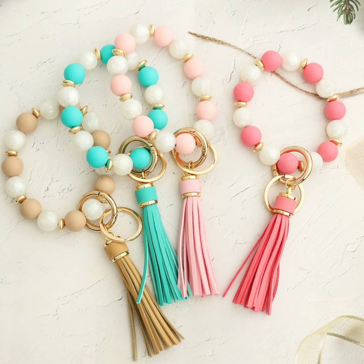 Silicone Bead Bracelet Keychain with Tassel_CWAB5026