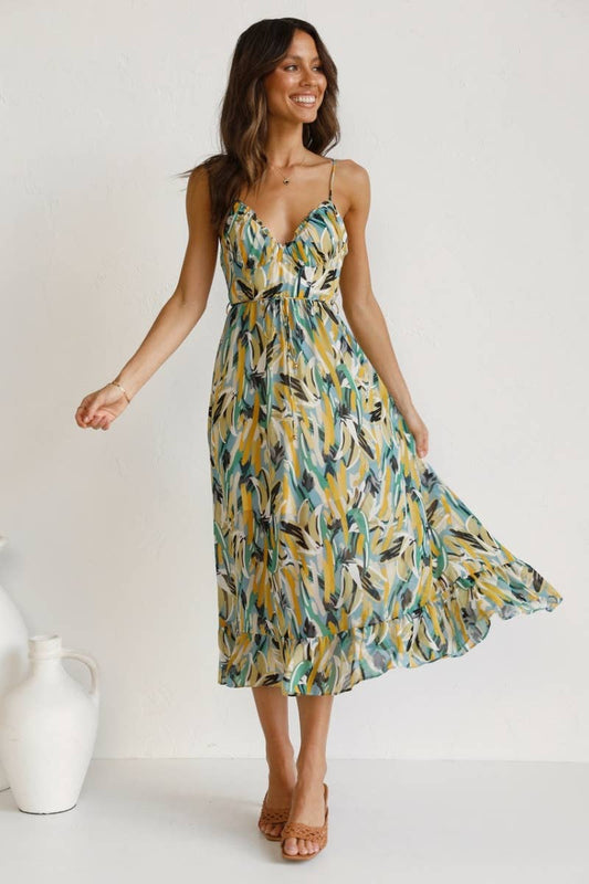 CWDHL0280_WOMEN'S SUMMER PRINT SEXY HALTER LONG DRESS