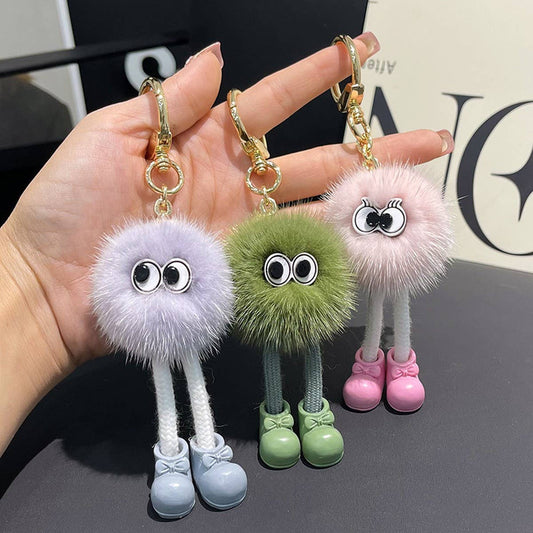 CUTE FUR BRIQUETTES CAR KEYCHAIN BAG PENDANT