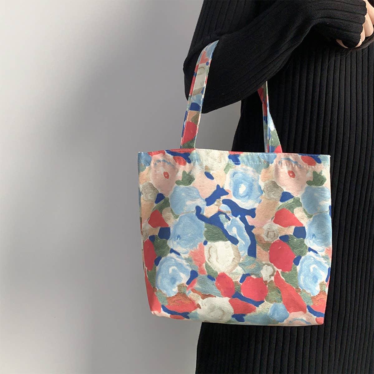 CANVAS TOTE BAGS WITH FRESH FLORAL PLAID_CWAB2047