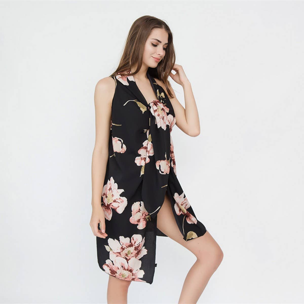 BIG FLORAL PRINT FRONT OPEN KIMONO FOR SLEEVELESS_CWASC0785