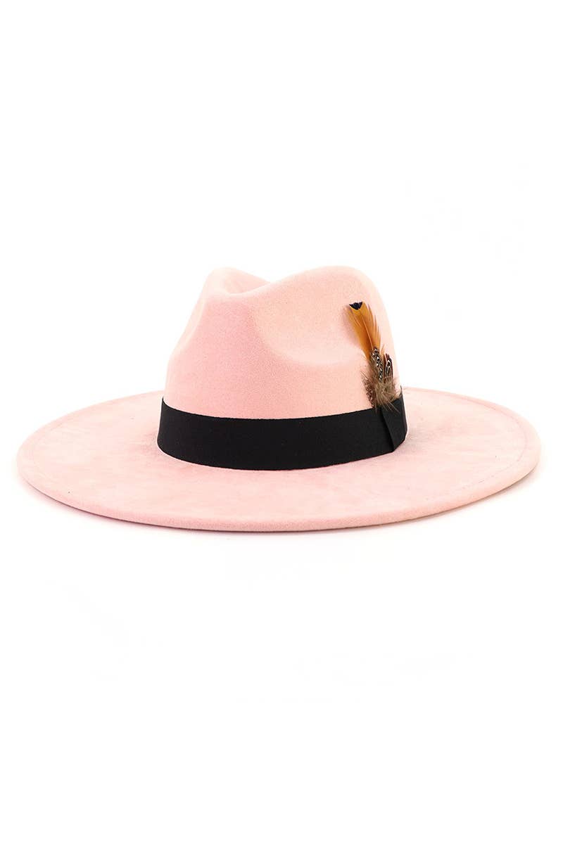 WOMEN WARM FEATHER DECORATIVE BELT PANAMA HAT_CWAH0676
