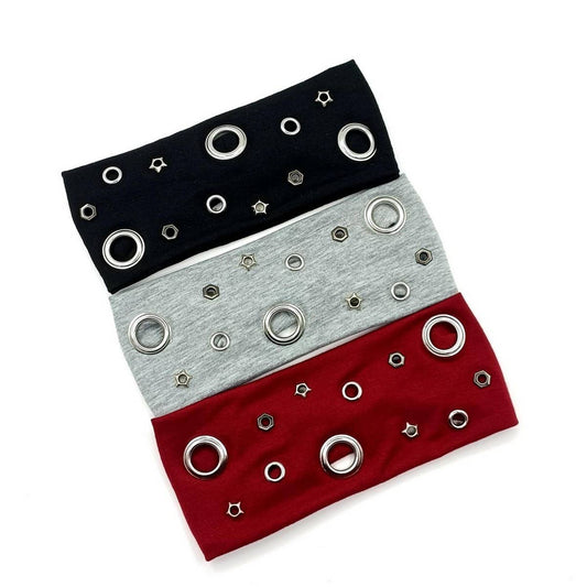 Elastic Punk Headband with Mixed Metal Studs