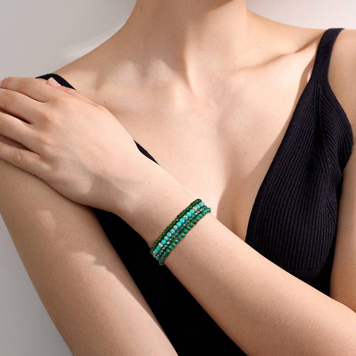 CWAJE4304_GLASS BEAD STONE BEADED FOUR-PIECE BRACELET