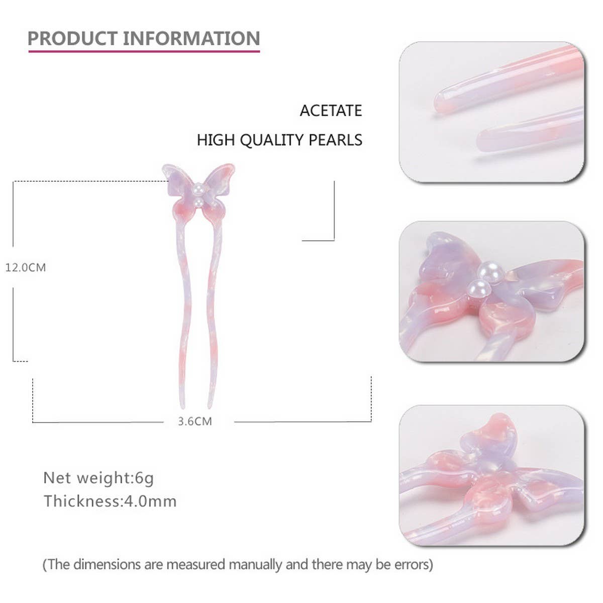 BUTTERFLY ACETATE HAIRPIN U-SHAPED PEARL HAIRPIN_CWAHA4207